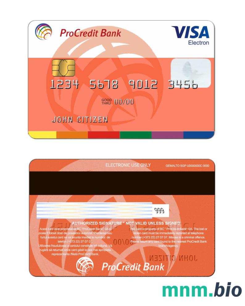 Moldova Visa Electron karta przykład w formacie PSD